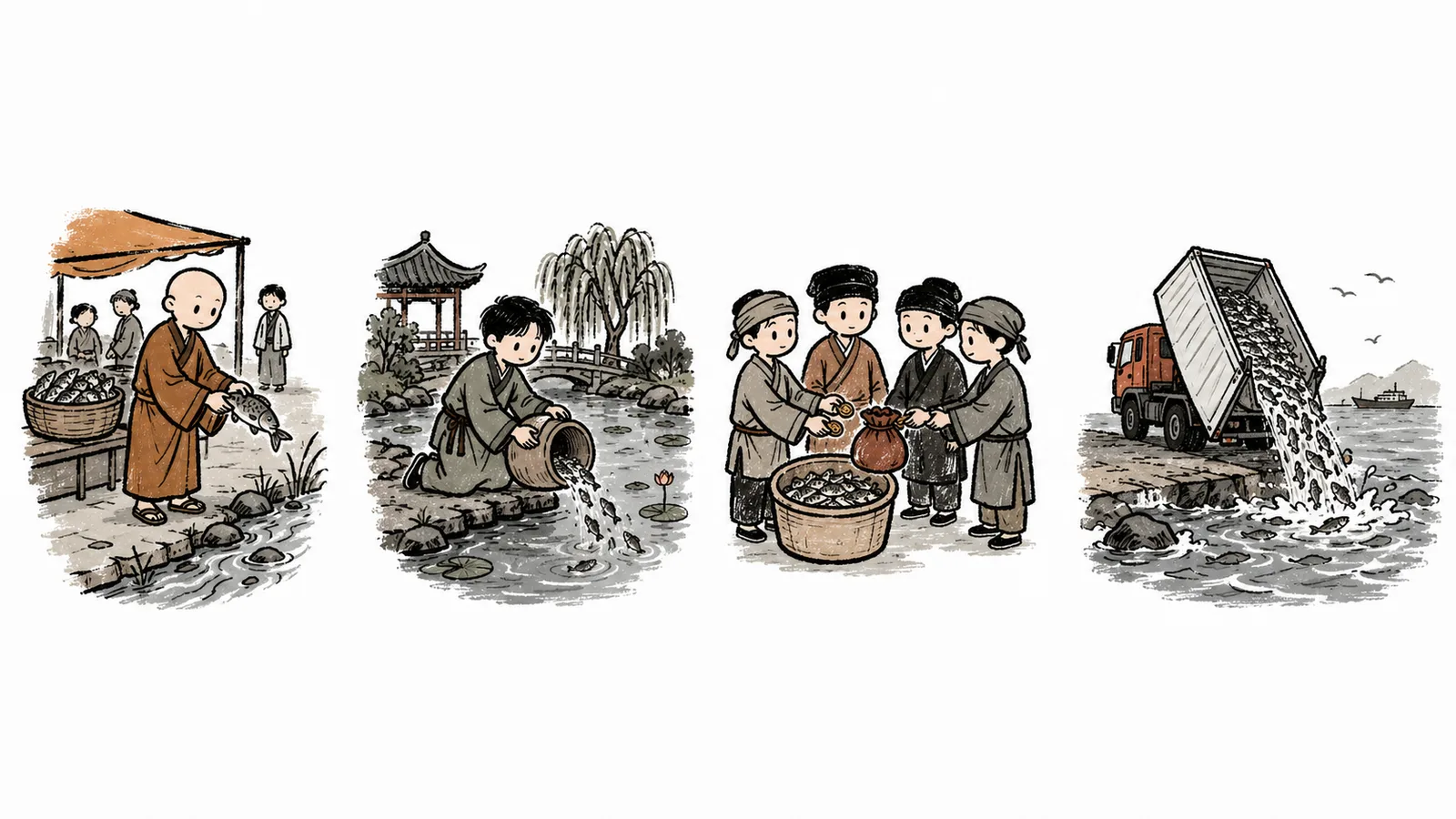 放生兩千五百年演變：市場遇魚就地放回、放生池、放生會集資、貨車整車傾倒