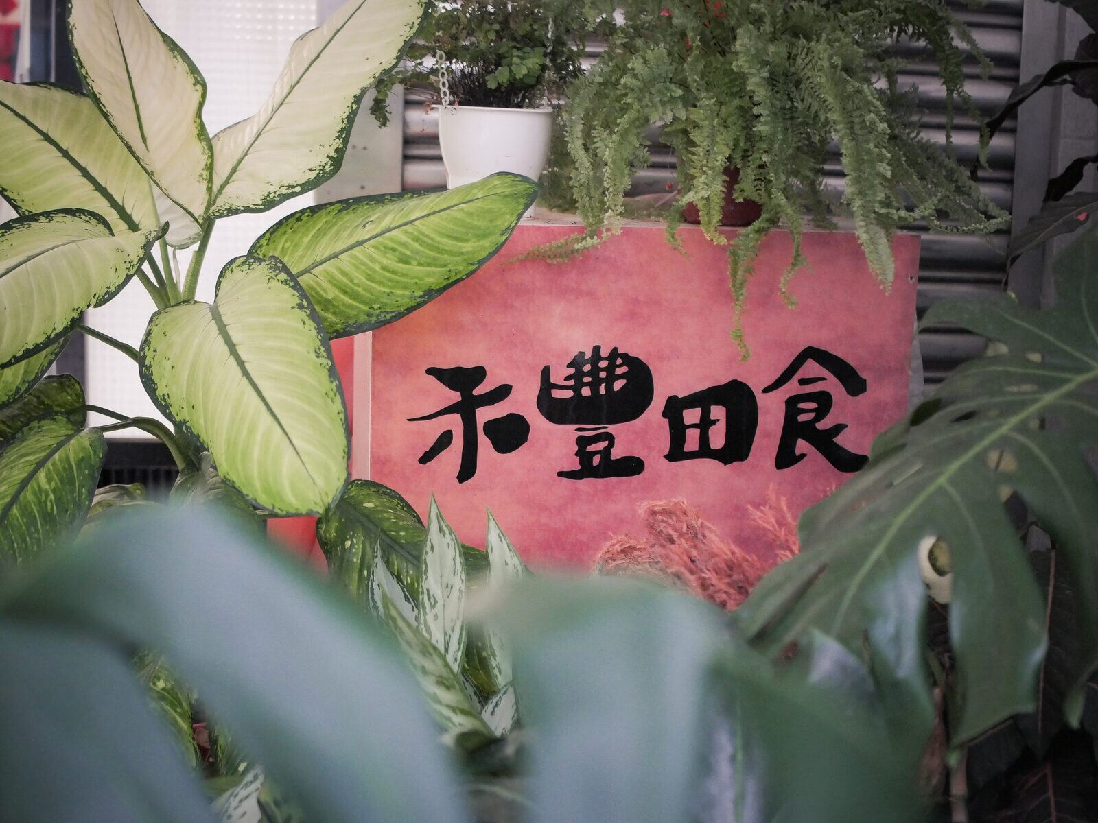 木牌上的店名，禾豐田食